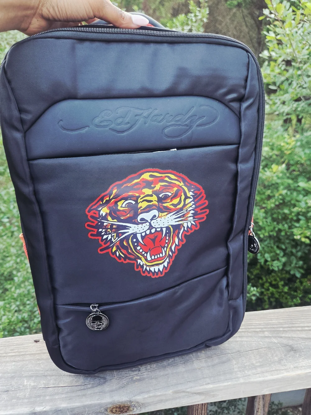 Ed Hardy Black Backpack with Vibrant Tiger Graphic